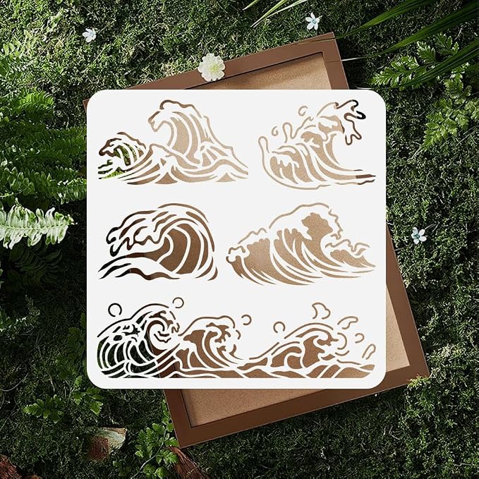 11.8"x11.8" Sea Wave Wall Stencil Templates, Summer Ocean Wave Reusable Plastic - Image 4