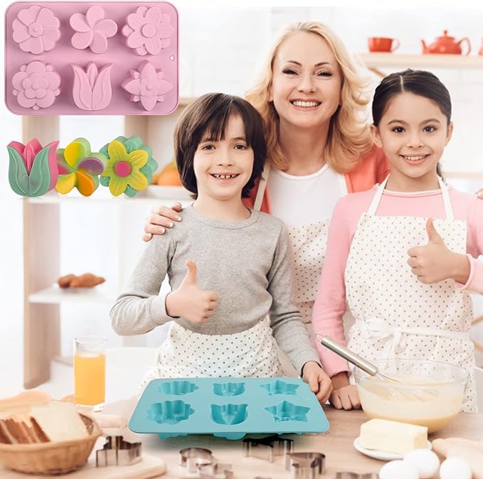 Sakolla 6-Cavity Flower Soap Molds Silicone, 2 Pack Tulip Different Flower - Image 6