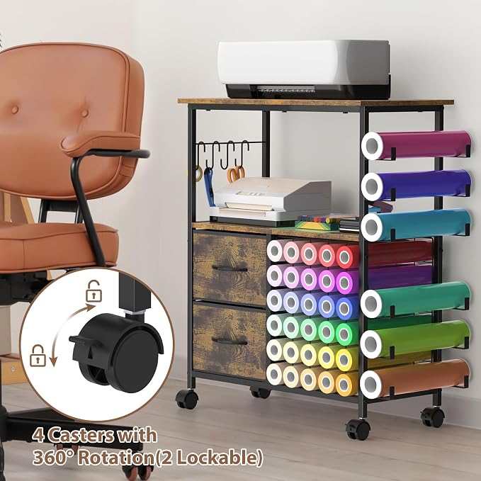 Craft Table Compatible with Cricut Machines Rolling Craft Storage Cart with - Image 6