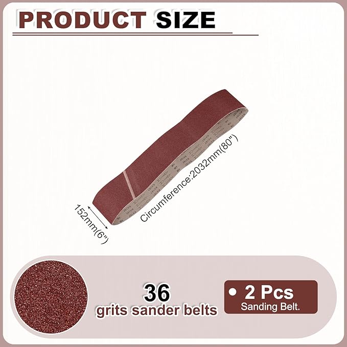 HARFINGTON 6 x 80 Inch Sanding Belts, 2 Pcs 36 Grits Aluminum Oxide Abrasive Belt Sander File Belt for Woodworking, Metal Polishing, Knife Sharpener