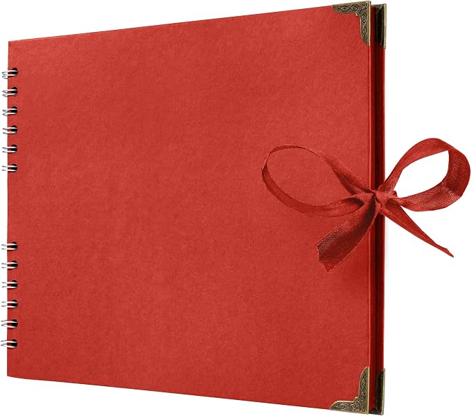 Bstorify Square Scrapbook Photo Albums 50 Pages Red Thick Paper, Ribbon Closure by Bstorify