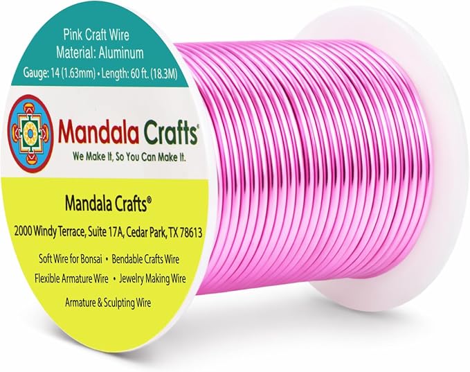 Mandala Crafts 14 Gauge Pink Anodized Aluminum Craft Wire, 60 FT | Colored by MandalaCrafts