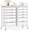 Rolling Storage Cart with 12 Drawers, Wooden Tabletop Utility Cart by TOOLF