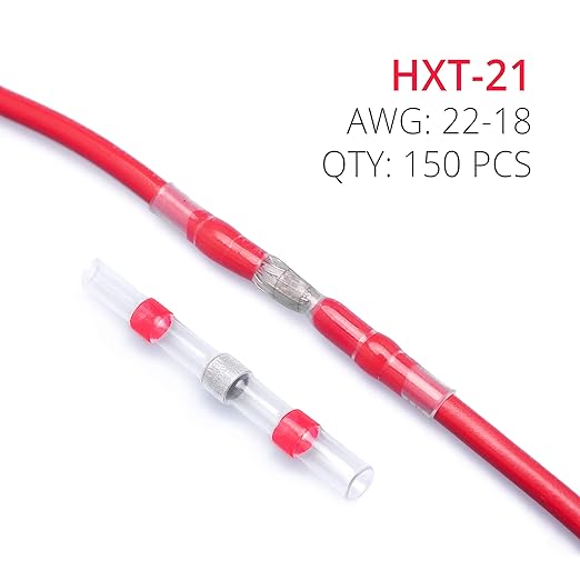 Wirefy 150 PCS Solder Seal Wire Connectors - Heat Shrink Solder Butt Connectors - Waterproof Solder Sleeves - Self Soldering Wire Connectors - Red 22-18 AWG