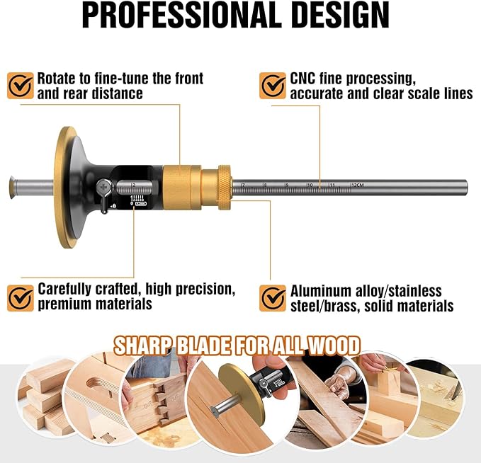 Wheel marking gauge,marking gauge woodworking,Newly Unique movable blade,0.2 mm precision,woodworking dovetail scribing gauge, scriber marking tools(Rollable Blade)