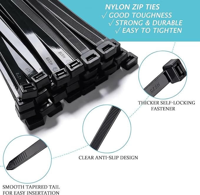 zip ties 18 inch large plastic cable ties black 100 per pack nylon ties wraps outdoor use With 60 Pounds Tensile