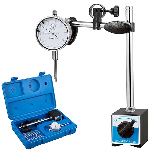 Spurtar Dial Indicator with Magnetic Base 0-1'' Dial Test Indicator 0.001'' Precision Dial Indicator Adjustable Long Arm Magnetic Dial Indicator for Accurate Alignment, Measurement, and Inspection