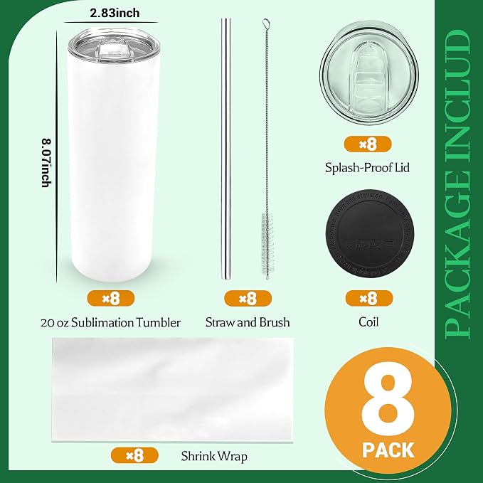 Joyclub 8 Pack Sublimation Tumblers Glow in the Dark 20 oz Bulk Blank Tumblers - Image 4