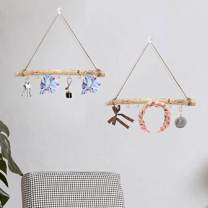2 Pcs Decorative Floating Wall Shelves Coat Hooks Driftwood Branch Hook Branch - Image 5