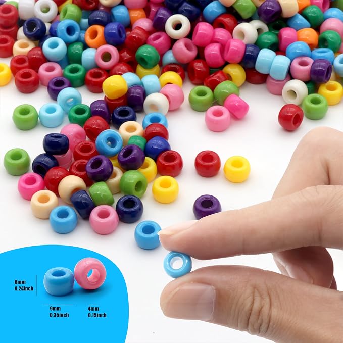1000Pcs Pony Beads Bracelet 9mm Rainbow Plastic Barrel Pony Beads - Image 3