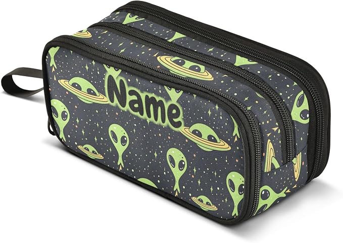 Custom Green Aliens Space Pencil Case Box Boys Girls Personalized Name Large by BOENLE-WELCOMEYOURCOMING