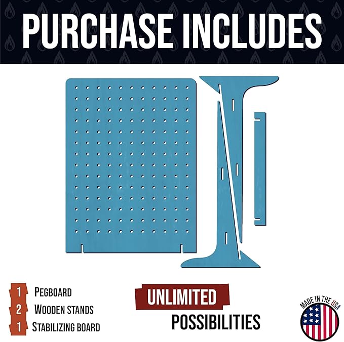 Torched Pegboard Display Stand for Jewelry, Craft Shows, Selling, Vendor Events, Tools, Peg Board Accessories Rack Organizer, XL 11.75" L x 4.3" W x 15.75" H, Blue