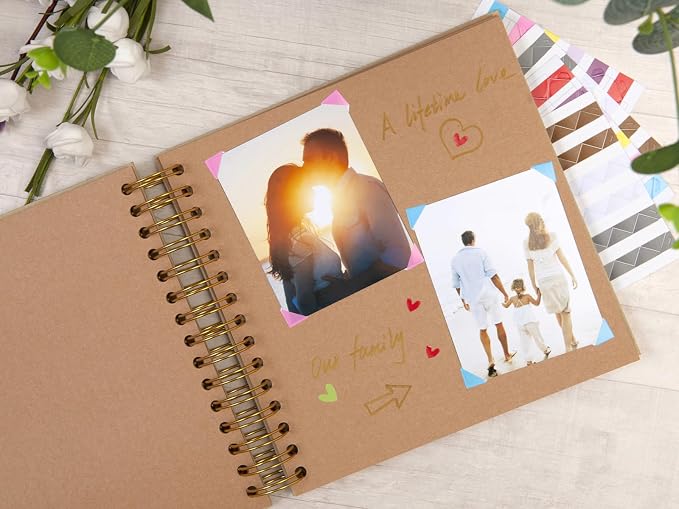 potricher 8 x 8 Inch DIY Scrapbook Photo Album 80 Pages Thick Kraft Blank - Image 3