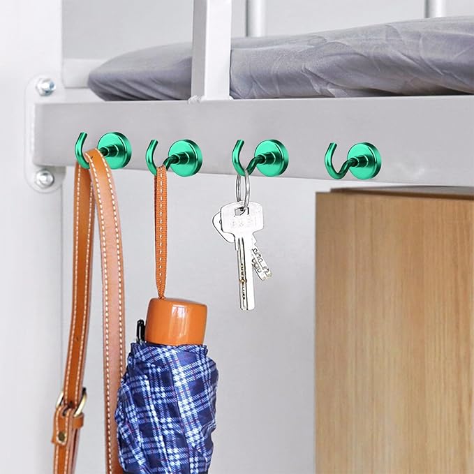 MIKEDE Magnetic Hooks, 40Lbs+ Heavy Duty Magnet Hooks for Cruise Cabins, Super Neodymium Hanging Hooks Strong Magnets with Hook for Fridge, Magnetic Hanger for Grill, Toolbox, Storage(Green, 10 Pack)