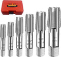 6-Piece NPT Pipe Tap Set, Precision Carbon Steel NPT Tap Set for Clean Accurate Threads, 1", 3/4", 1/2", 3/8", 1/4", 1/8" NPT Tap, Perfect for Plumbers Mechanics DIYers, with Durable Plastic Case