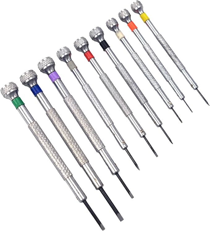 9-Piece Watchmaker Screwdriver Set with Revolving Stand & Extra Blades - Precision Screwdriver Set for Watch Repair, Jewelry, and Electronics, Includes Sizes 0.5mm to 2.5mm