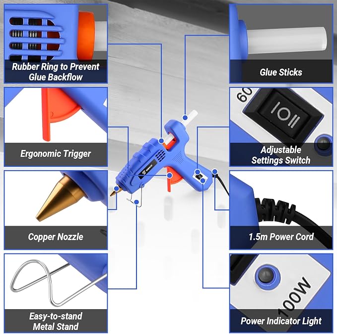 Hot Glue Gun Full Size: DEKOPRO 60/100Watt Dual Temp Hot Glue Gun Kit - Image 2
