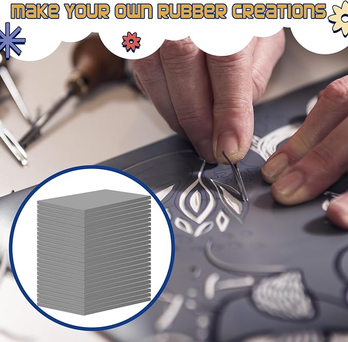 MotiMind 48 Pcs Gray Linoleum Block Rubber Stamp Carving Blocks Soft Linocut - Image 6