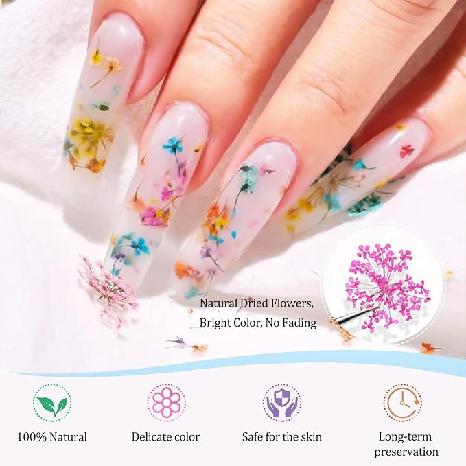 4 Boxes 3D Dried Flowers for Nails, Mini Dried Flowers Nail Stickers Decals | - Image 5