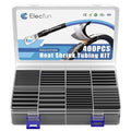 ELECFUN Waterproof Heat Shrink Tubing Kit 400 pcs, 3:1 Dual Wall Tube - Adhesive Lined Heatshrink for Wires - Marine Grade and Industrial Shrinkable Wiring Wrap Fully Insulation Black, 7 Sizes