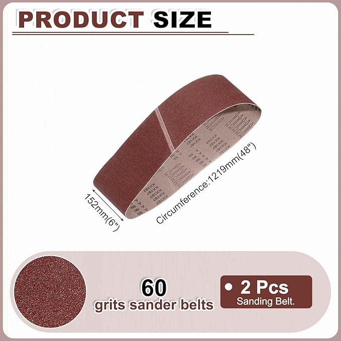 HARFINGTON 6 x 48 Inch Sanding Belts, 2 Pcs 60 Grits Aluminum Oxide Abrasive Belt Sander File Belt for Woodworking, Metal Polishing, Knife Sharpener