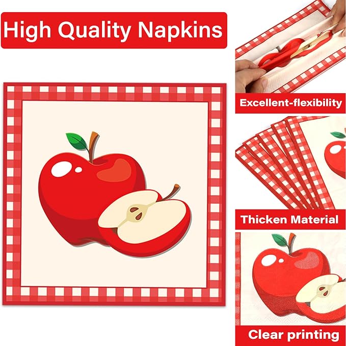 Qyeahkj 100 Pcs Apple Party Supplies Back to School Plates and Napkins Fruit - Image 4