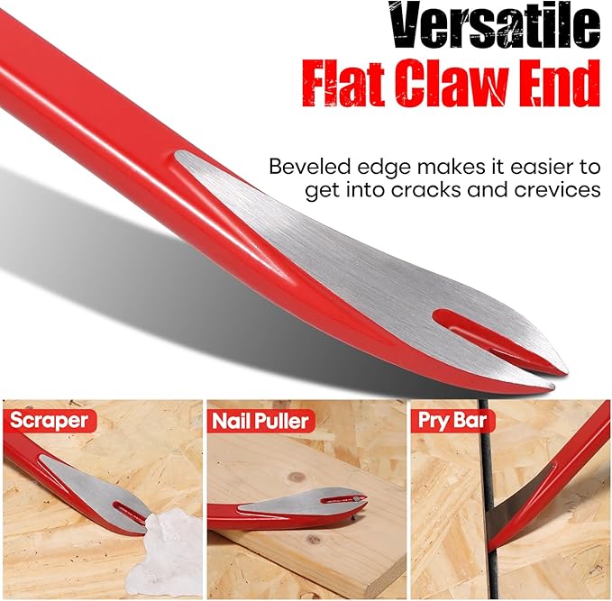 SHALL 3-Piece Nail Puller Tool Set, 12’’, 10’’, 8’’ - Heavy Duty & Mini Cats Paw Pry Bar, Utility Claw Bar, Wonder Bar, 40Cr Alloy Steel Crowbar Tool for Home Remolding & Woodworking