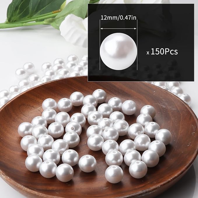 150pcs White 12mm Pearl Beads - Image 2