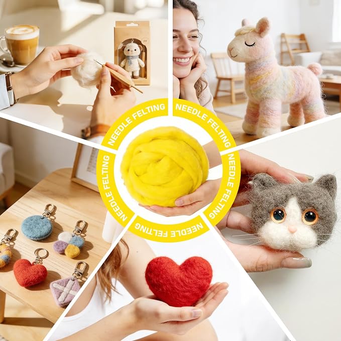 Felting Wool Cartoon Yellow, 3.4oz Needle Felting Wool, Beginner Needle Felting - Image 3
