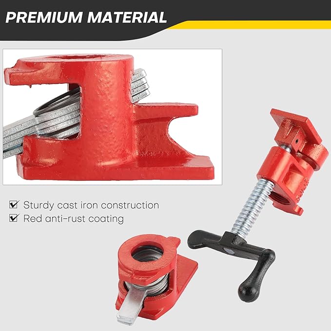 Wood Gluing Pipe Clamp Set | 3/4" Heavy Duty Woodworking Cast Iron Pipe Clamps Quick Release Pipe Wood Clamps (6 Pack, 3/4")
