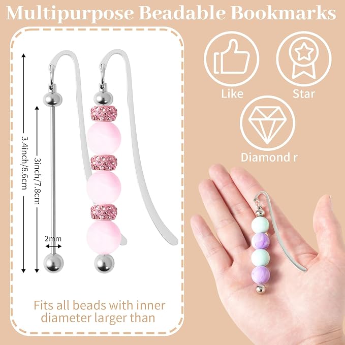 24 Pcs Beadable Bookmarks DIY Silver Metal Bar Bookmarks - Image 2
