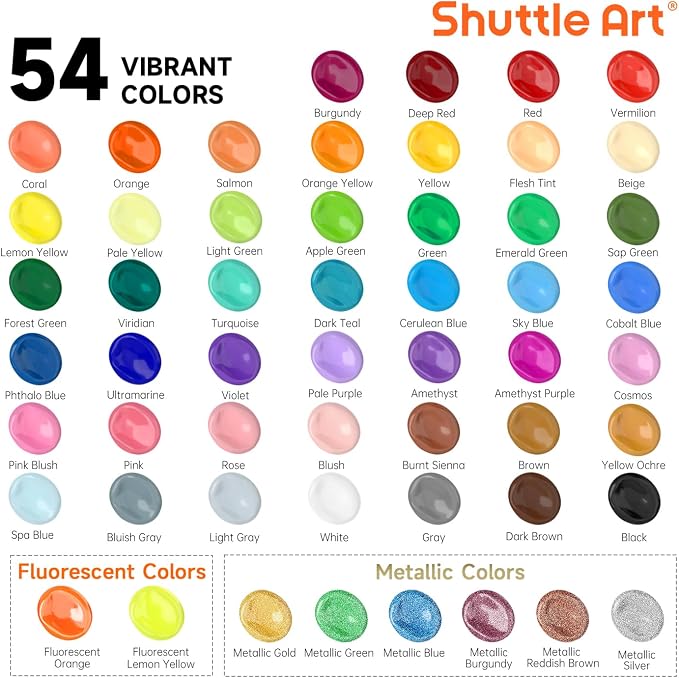 54 Colors Acrylic Paint, Shuttle Art Acrylic Paint set - Image 3