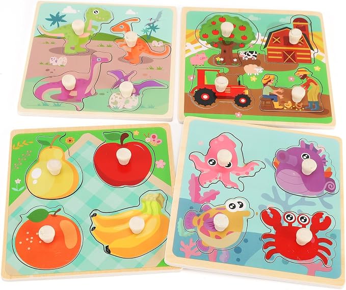 Wooden Peg Puzzles for Toddlers 1-3, Kids' Educational Preschool Peg Puzzle Toy by SloticDirect