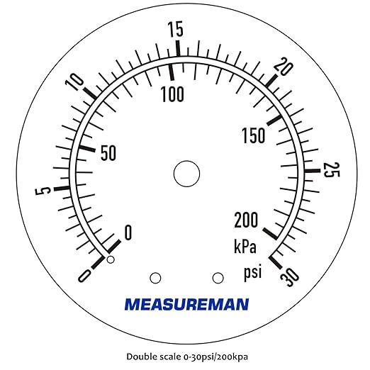 MEASUREMAN 2" Brass Gas Pressure Test Gauge Assembly, 3/4" FNPT Connection, 0-30 psi/kpa, +/-3-2-3% Accuracy