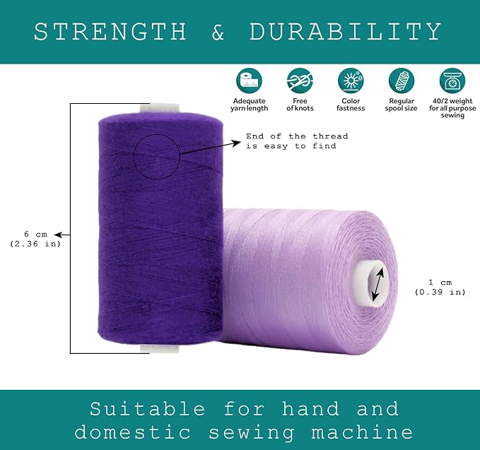 BlesSew Sewing Thread in Purple Color Tones – 6 Spools of Polyester Thread - Image 3