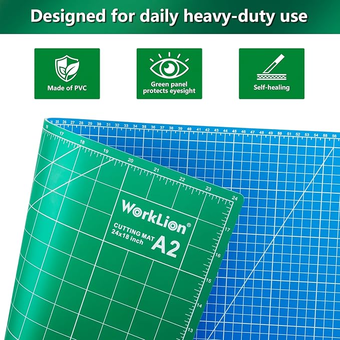 WORKLION 18'' x 24'' Large Self Healing PVC Cutting Mat, Double Sided, Gridded - Image 2