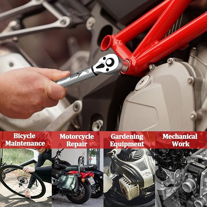 AEROFORCE 1/4 inch 37Pcs Drive Click Torque Wrench Set（4-20 Lb.ft/5.4-27.2 Nm）,Dual-Direction Reversible 1/4" Bike Torque Wrench with Extension Bar, Sockets&Universal Joint, Maintenance Kit for MTB.