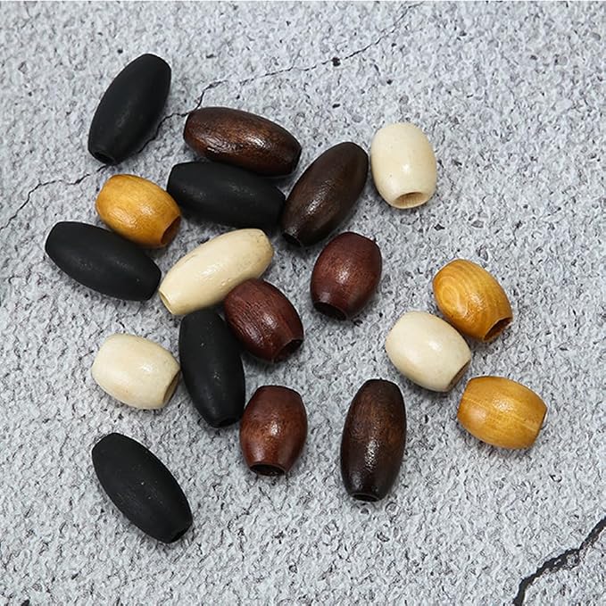 120Pcs Oval Wood Beads, BetterJonny Large Hole Wooden Barrel Beads Loose Wooden - Image 7