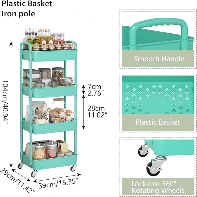 Sywhitta 4-Tier Plastic Rolling Utility Cart - Image 2
