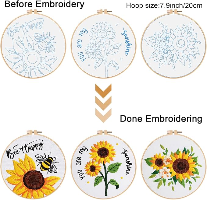 Louise Maelys 3 Sets Sunflowers Embroidery Kit - Image 3