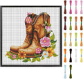 FREEBLOSS DIY Cross Stitch Wall Hanging Kit Boots Full of Flowers Stamped Cross by FreeandCreativeCraftsArt