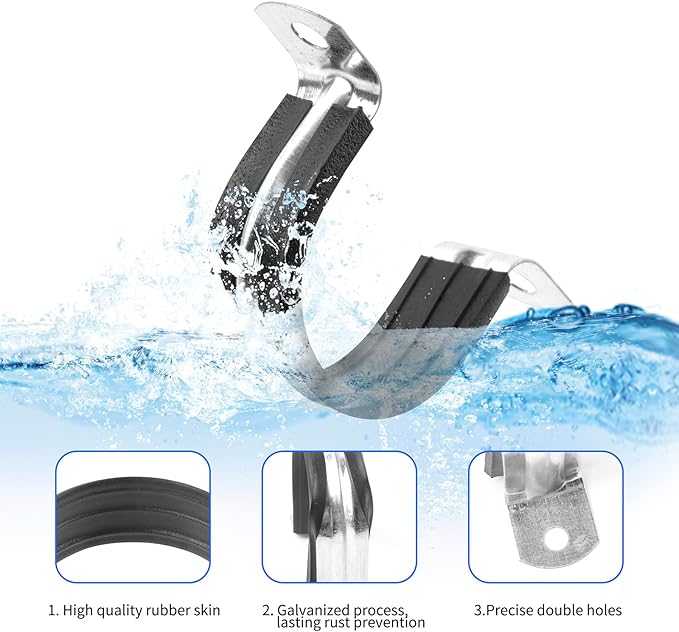 1-9/16 Inch Reinforced Rigid Pipe Strap, 20 PCS 2 Holes U Bracket Cable Clamp Hanger, Rubber Cushioned Insulated Clamp, Conduits Strap Clamps for Pipe Fixing on Various Surfaces(40mm)