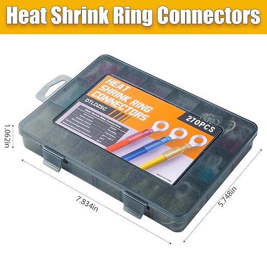 270PCS Marine Grade Heat Shrink Wire Connectors-Electrical Connectors Kit of Tinned Red Copper,Crimp Insulated Ring Fork Spade Butt Splice AWG22-16 16-14 12-10 Gauge (270Pcs Kit, AWG 22-10)