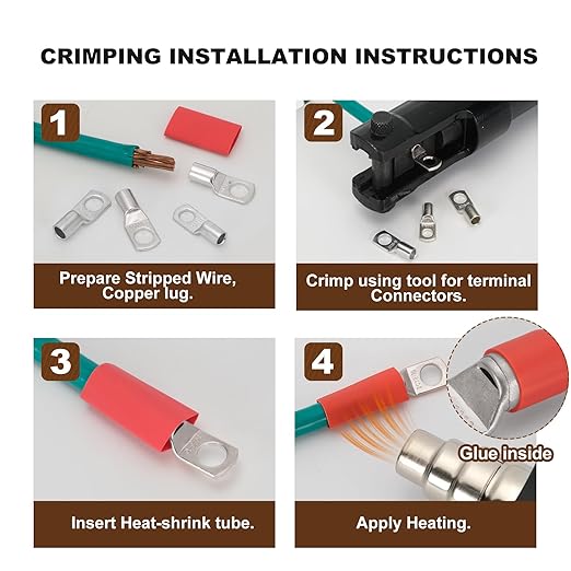 Thick Copper Electric Wire Lugs,10Pcs Tinned Copper Gauge 6Awg-1/4(M6) Ring Heavy Duty Battery Cable Lugs Ends Ring Terminals Connectors with 10Pcs 3:1 Heat Shrink Tubing Assortment Kit