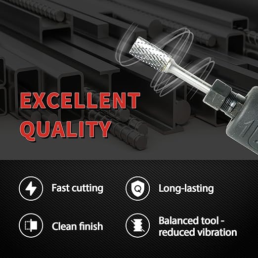 S&F STEAD & FAST Carbide Burr with 1/4” Shank 1/2” Cutter Dia 1” Length, Professional Grade Tungsten File, Die Grinder Bit for Metals, Rotary File Cylinder Shape, Grinding Burr bit