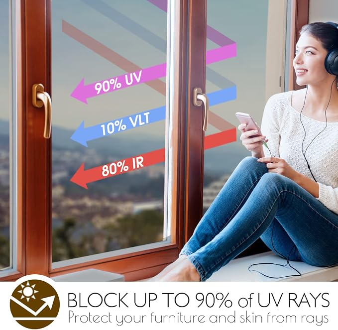 HIDBEA Window Privacy Film Daytime, Heat Control Anti UV Reflective One Way - Image 3