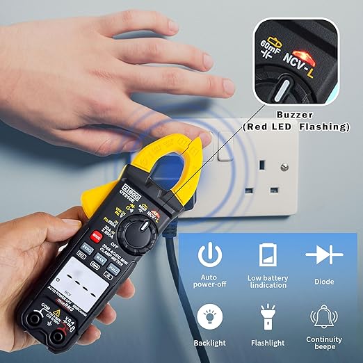 ZIBOO UT210E Mini Handheld Clamp Meter, True RMS AC/DC,6000 Counts Voltmeter Continuity Tester Capacitor HVAC Tool Multi Tester