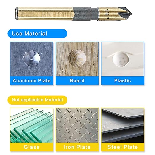 Countersink Drill Bit Set, 5 Pieces High Speed Steel 82 Degree 5 Flute 6mm Round Shank Mill Cutter Bit Countersink in Sizes 5/8" Set with Carrying Case.