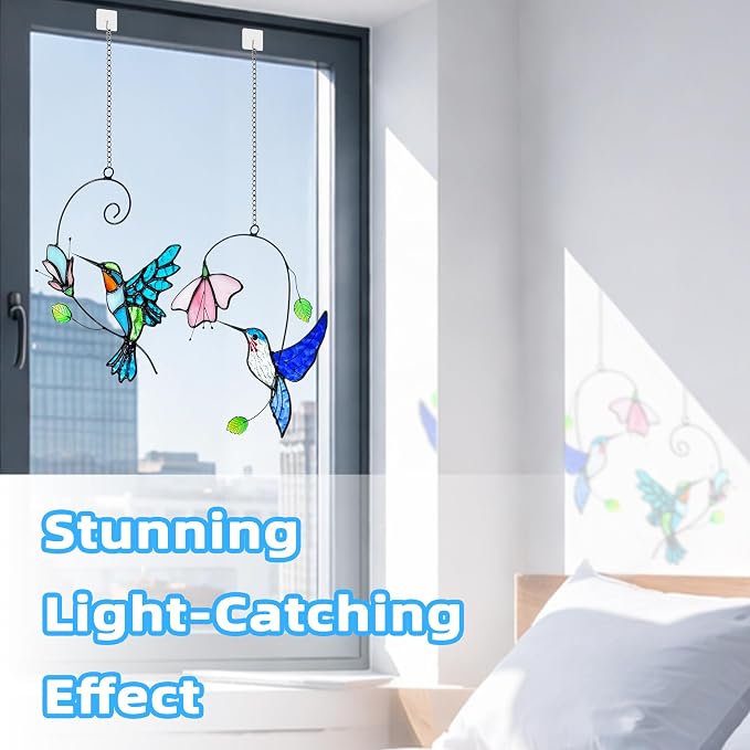2 Packs Hummingbird Stained Glass Window, Stained Glass Window Hanging - Image 4