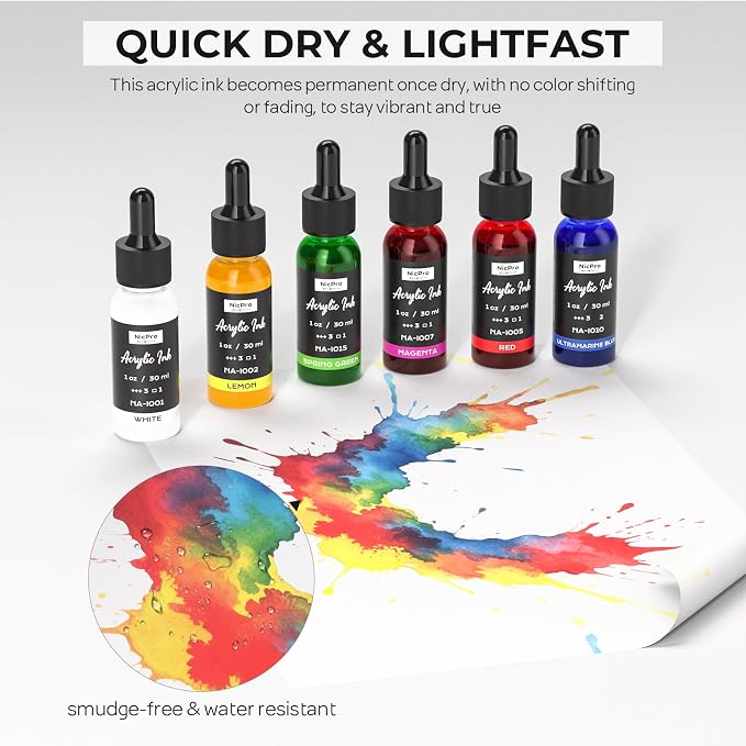 Nicpro 18 Colors Acrylic Ink for Artists, 1-oz Bottle - Image 5